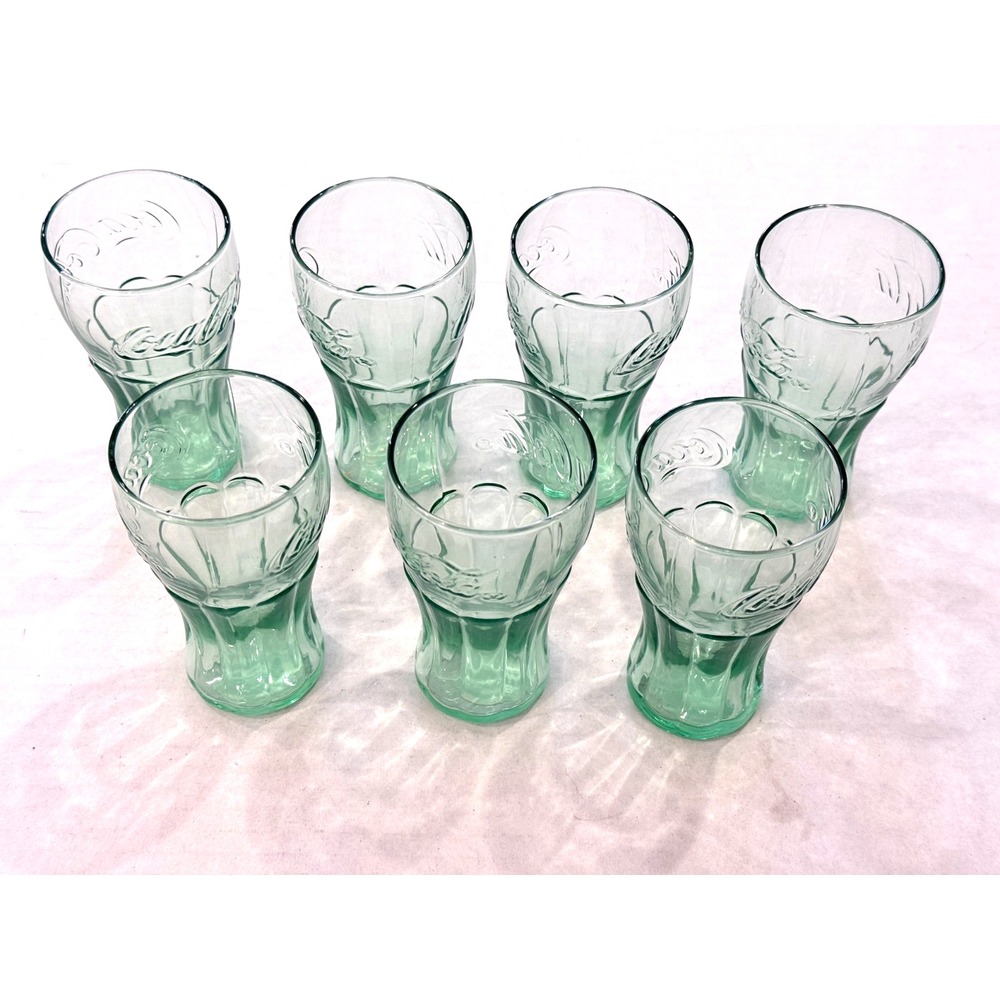Libbey Coca-Cola Green Clear Glass 6.25 ounces Set of 7 NEW
